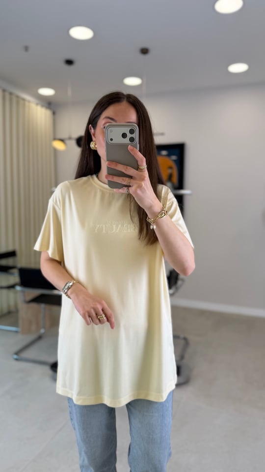 SARI 6462 BEAUTY BASKI TİŞÖRT