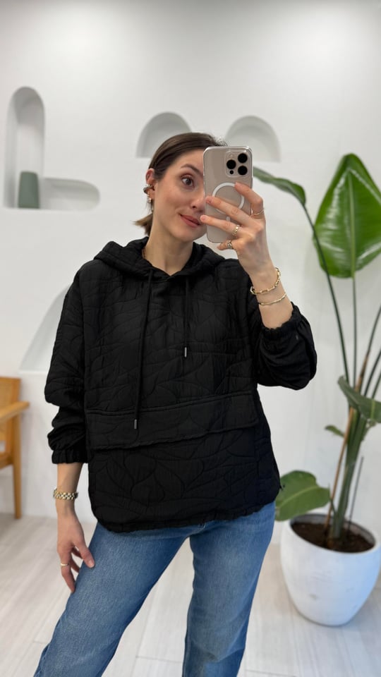SİYAH 0157 SWEAT KANGURU CEPLİ KAPŞONLU