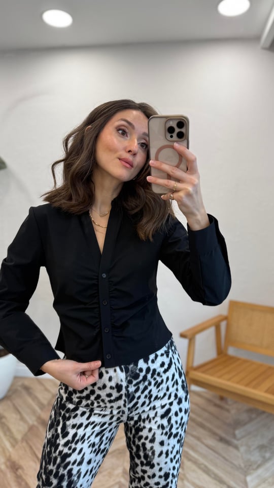 SİYAH 1158 DRAPE DETAY GÖMLEK 