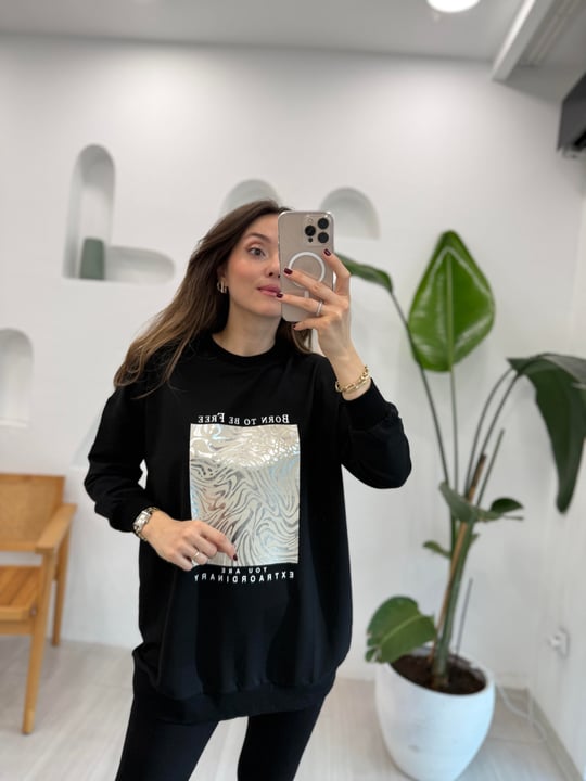 SİYAH 2437 BASKILI SWEATSHİRT