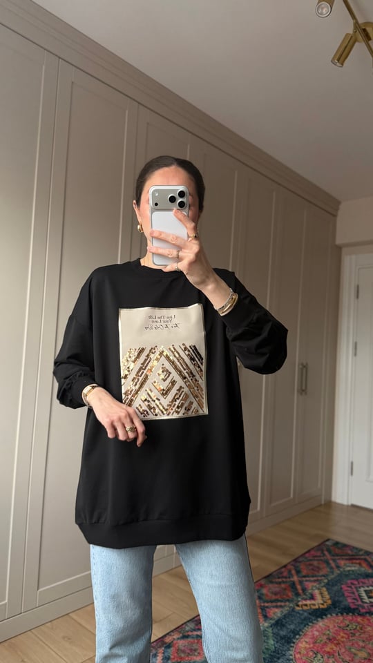 SİYAH 2695 PUL DETAY SWEATSHİRT 