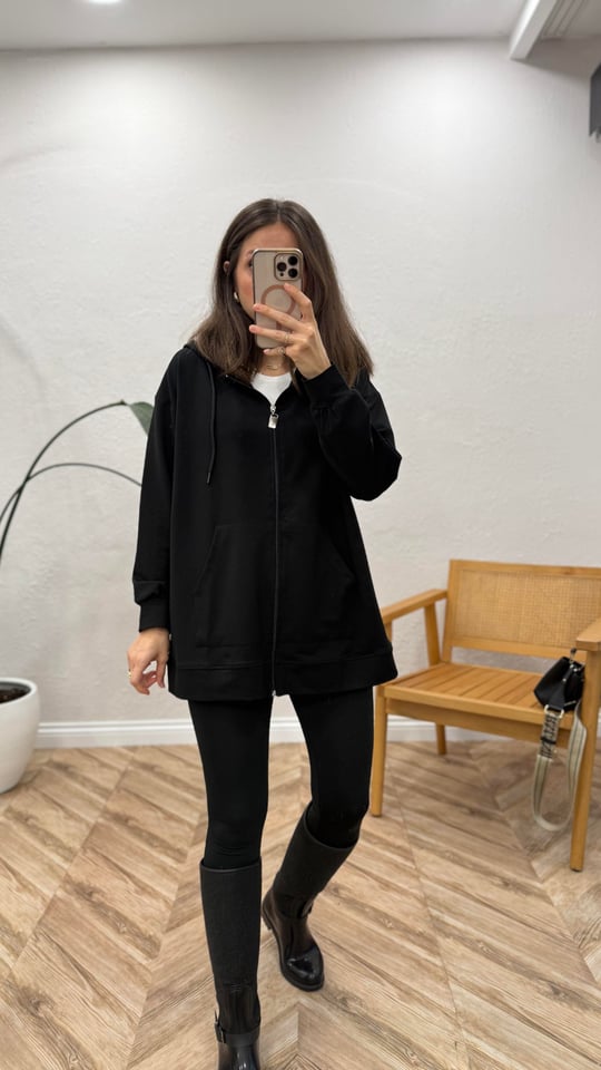 SİYAH 3036 KANGURU CEP HIRKA 