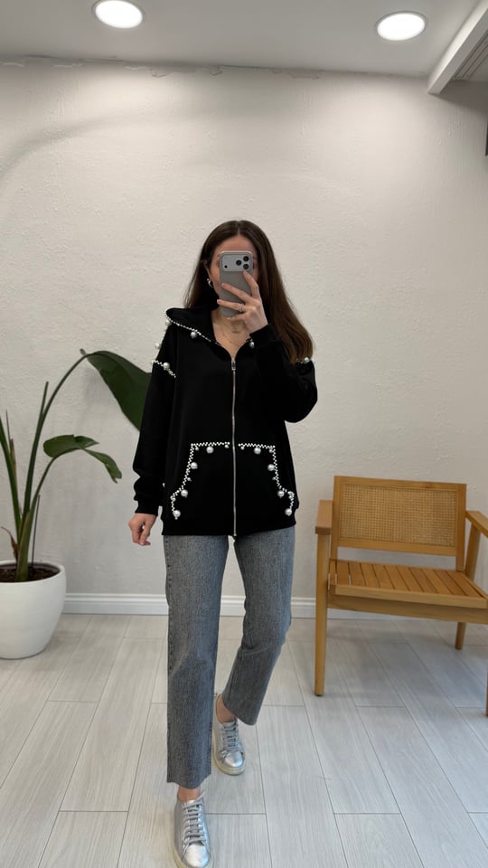 SİYAH 3094 İNCİLİ SWEAT