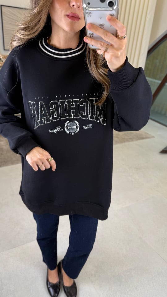 SİYAH 3120 TRİKO VE NAKIŞ DETAY SWEAT 