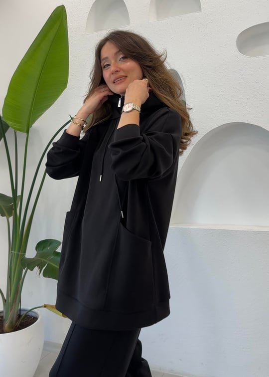 SİYAH 32996 KAPÜŞONLU SWEAT 