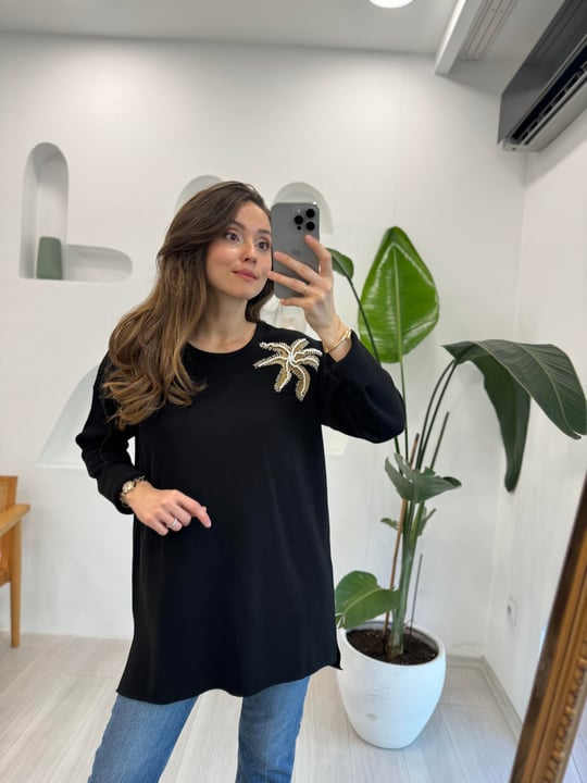 SİYAH 4583 FLOWER TRİKO KAZAK 