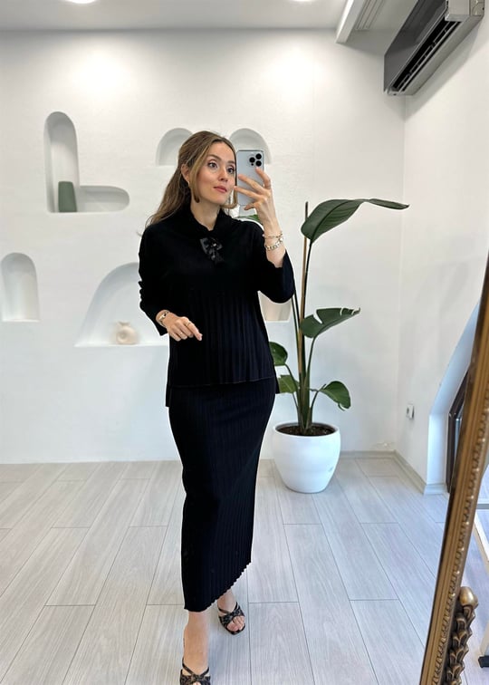 SİYAH 4905 DEGAJE YAKA KALEM ETEK TAKIM 