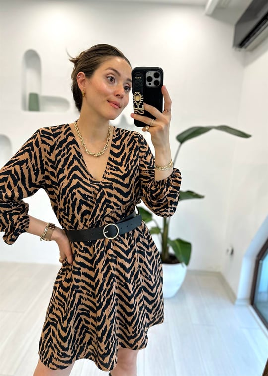 SİYAH 5113 ZEBRA DESEN ELBİSE