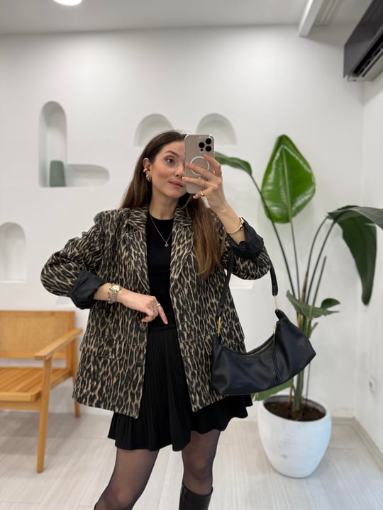 SİYAH 5537 LEOPAR BLAZER CEKET