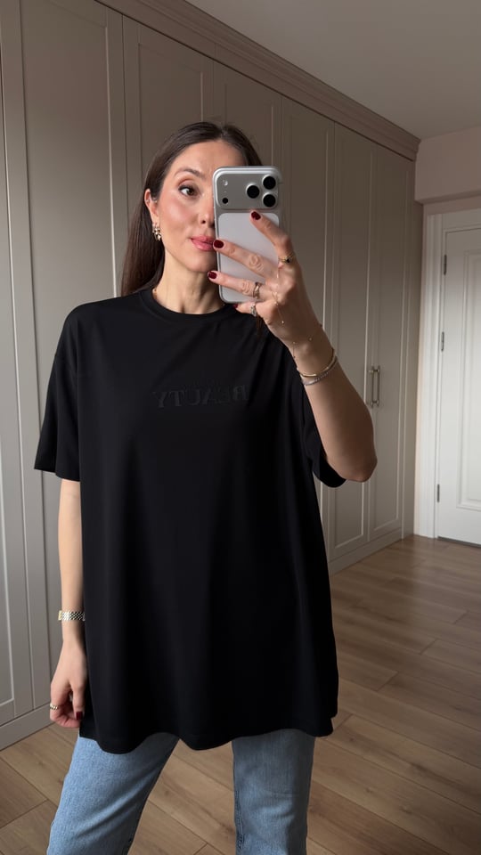 SİYAH 6462 BEAUTY BASKI TİŞÖRT 