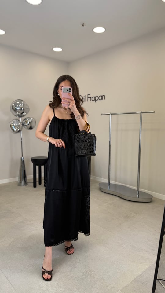 SİYAH 6571 NAKIŞLI MİDİ ELBİSE 