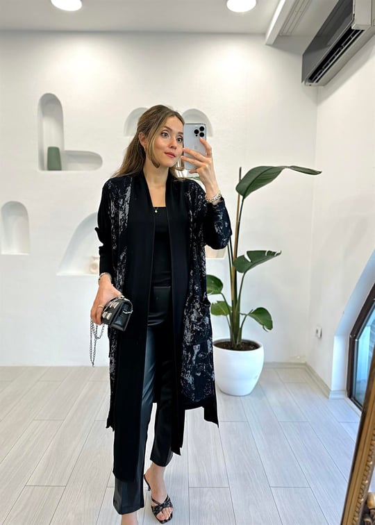 SİYAH-GRİ 4830 TRİKO KAFTAN 