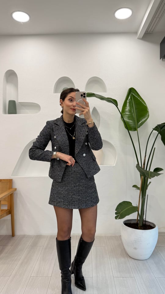 SİYAH-SAKS 7033 ŞORT ETEK CEKET TAKIM 