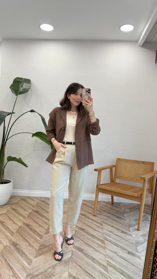 TAŞ 0985 KEMERLİ KETEN PANTOLON 