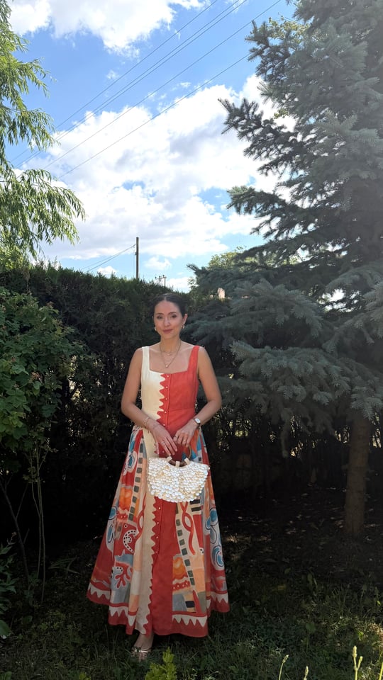 TURUNCU 8024 DESENLİ ELBİSE 