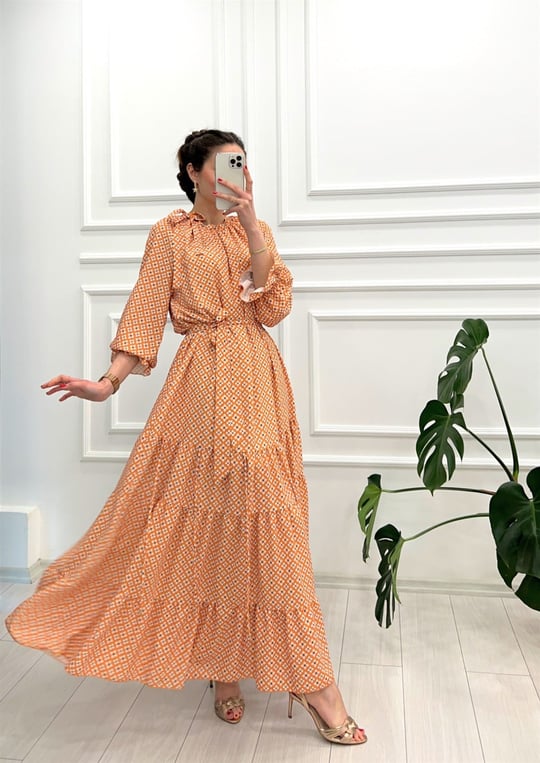 TURUNCU BAĞLAMA  DİJİTAL ELBİSE 