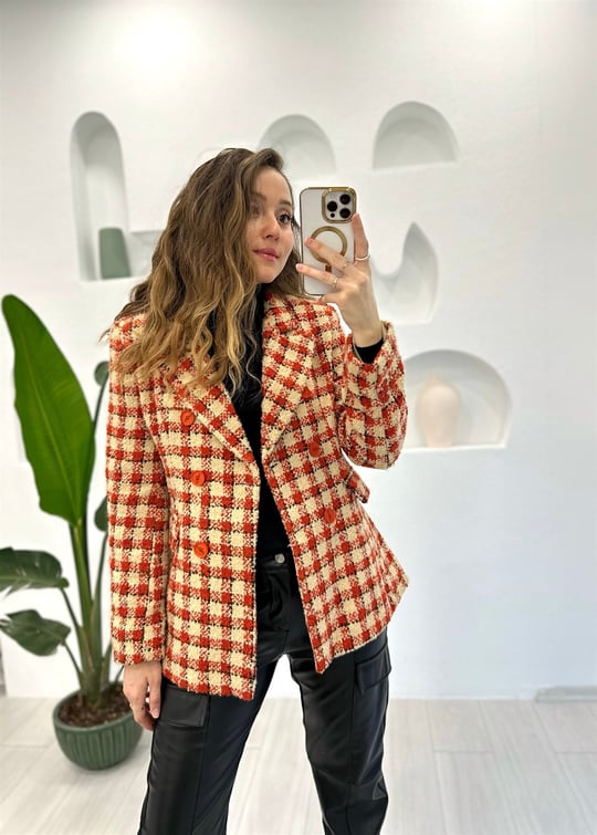 TURUNCU CHANEL BLAZER CEKET 