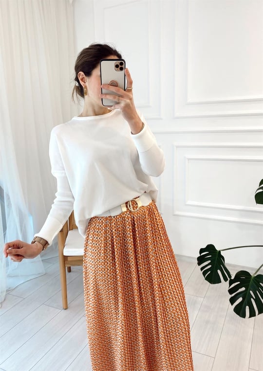 TURUNCU  KREP PLİSE ETEK  