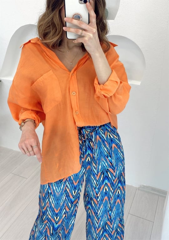 TURUNCU OMZU DÜŞÜK OVERSIZE GÖMLEK 