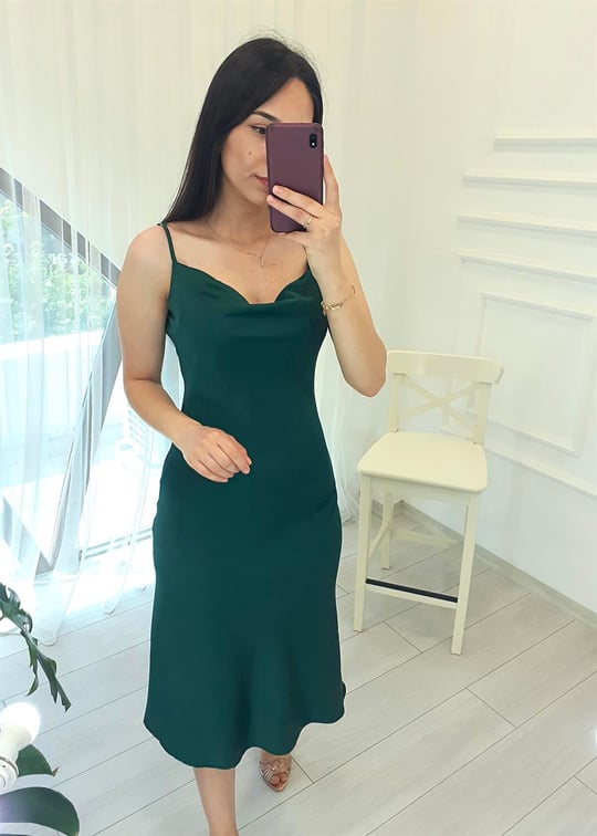 YEŞİL 8552 SATEN ELBİSE 