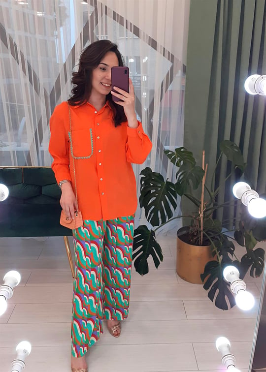 YEŞİL DESENLİ SATEN PANTOLON
