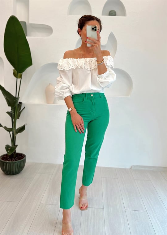 YEŞİL KESİK PAÇA MOM JEAN 
