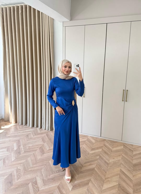 HR-0849H&R ButikHew- Kampanyalı Saten Elbise Saks
