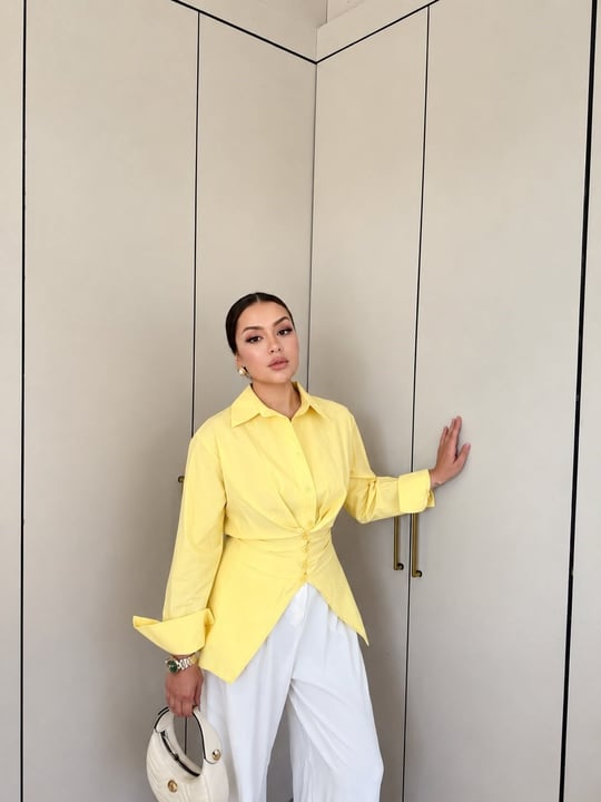HR-1481H&R ButikDuq- Gişa Ön Düğmeli Gömlek Sarı