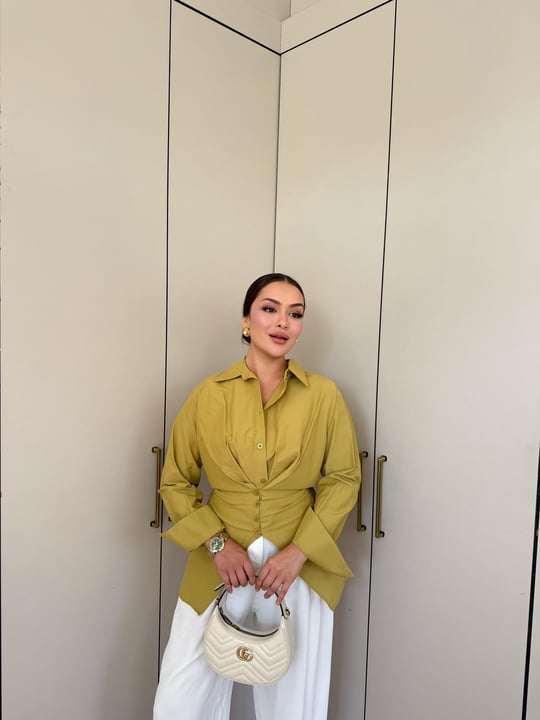 HR-1481H&R ButikDuq- Gişa Ön Düğmeli Gömlek Yağ Yeşili