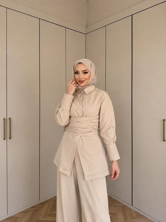 HR-2870H&R ButikQus- Eline Bel Bağlamalı Gömlek Bej