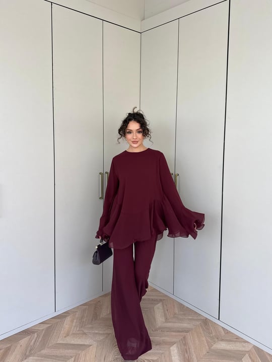 HR-0757H&R ButikHew- Elan Şifon Takım Bordo