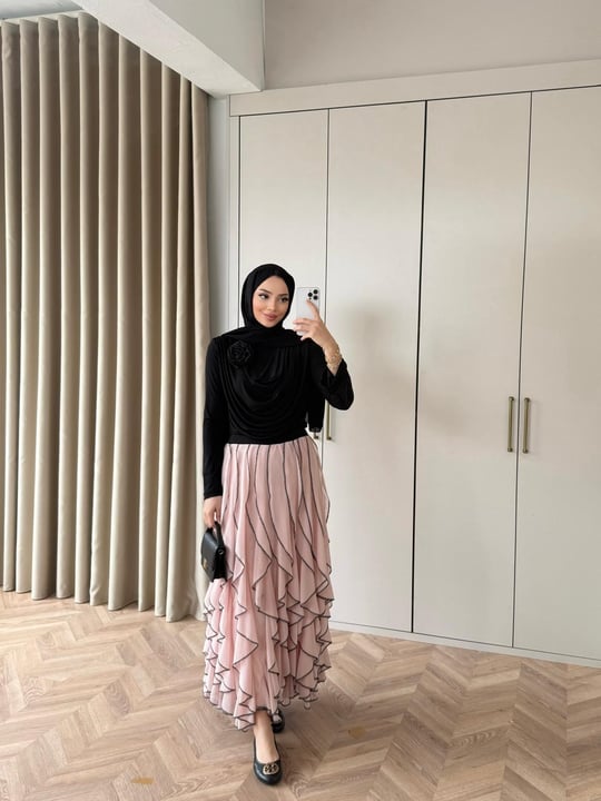 HR-0261H&R ButikNG- Mabel Etekli Takım Siyah Pembe