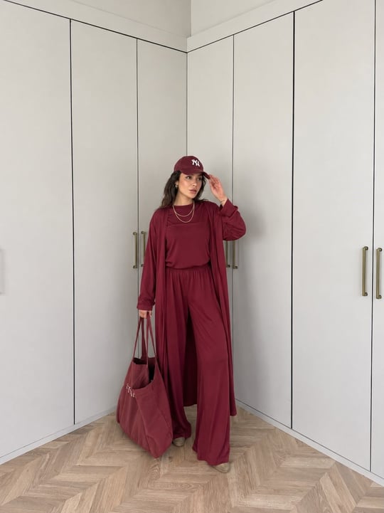HR-0997H&R ButikPW- Edas 3'Lü Takım Bordo