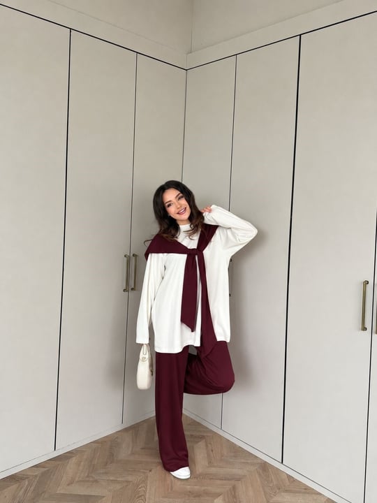 HR-0788H&R ButikPW- Nisal Atkılı Oysh Takım Bordo