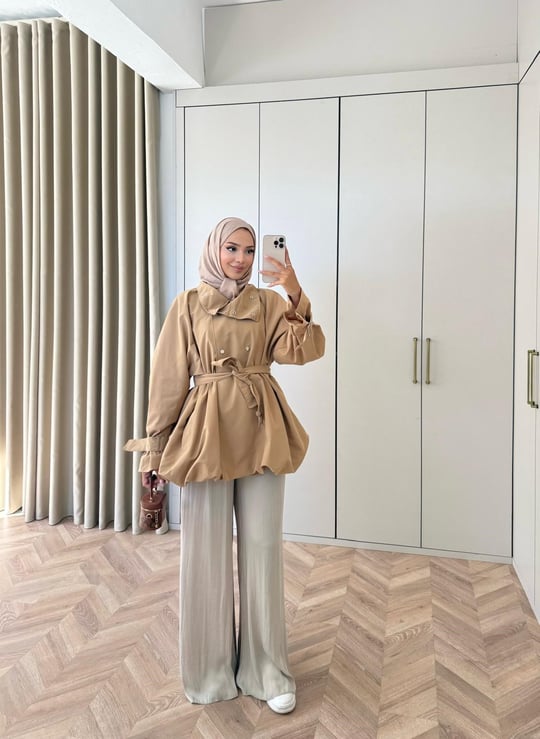 HR-3055H&R ButikTB-Ena Ön Çıtçıtlı Trenç Camel