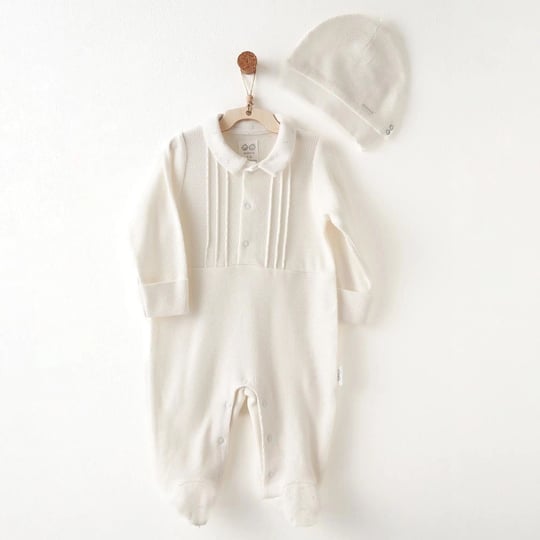 Andywawa Bebek Romper Hat Gentelman Şapkalı Patikli Tulum Takım Ekru AC26703
