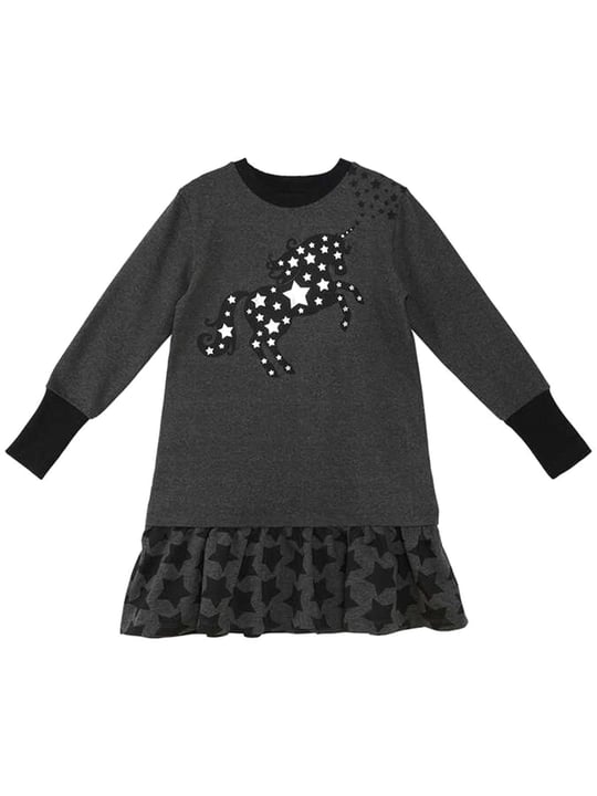 Denokids Kız Çocuk Yıldızlı Unicorn Elbise Antrasit MS-23K1-002