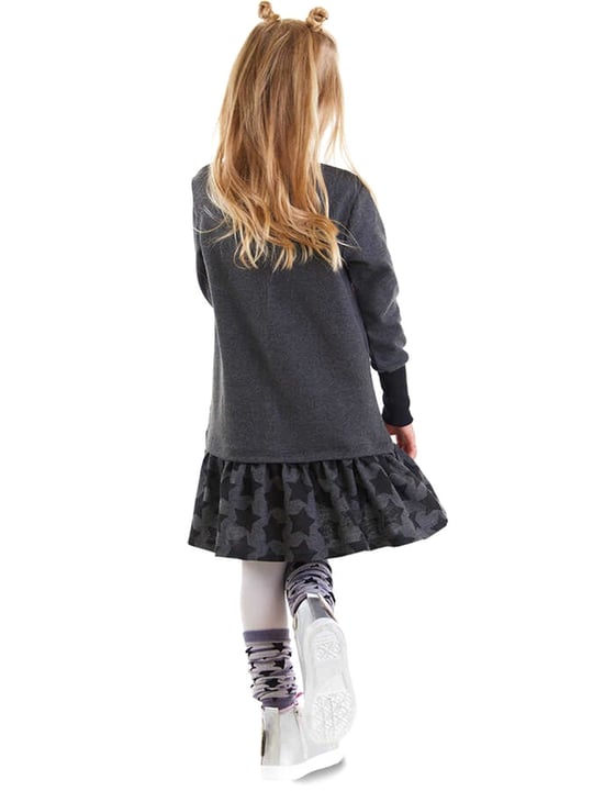 Denokids Kız Çocuk Yıldızlı Unicorn Elbise Antrasit MS-23K1-002
