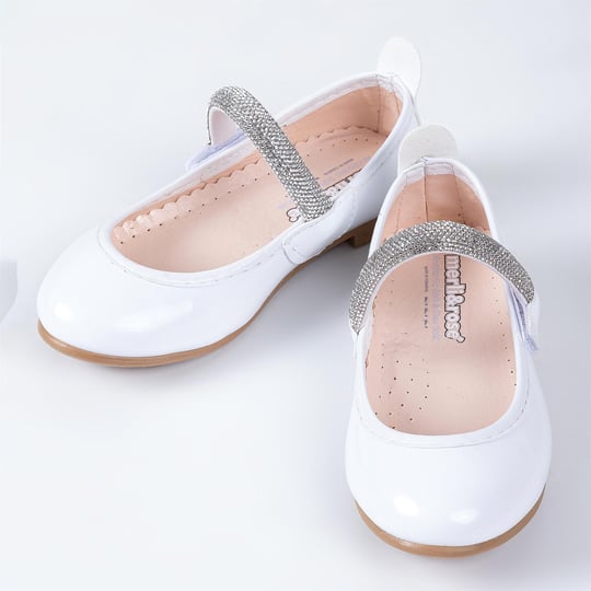Merli&Rose Kız Çocuk Kalpli Babet Beyaz Rugan P10005