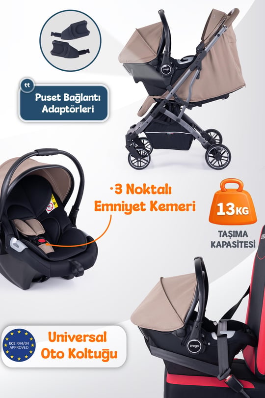 Prego Lotus Pro Kabin Boy Travel Bebek Arabası -Tek Elle Katlanır-Hafif -UV Tenteli -Yağmurluk-Örtü-Kılıf Kahve
