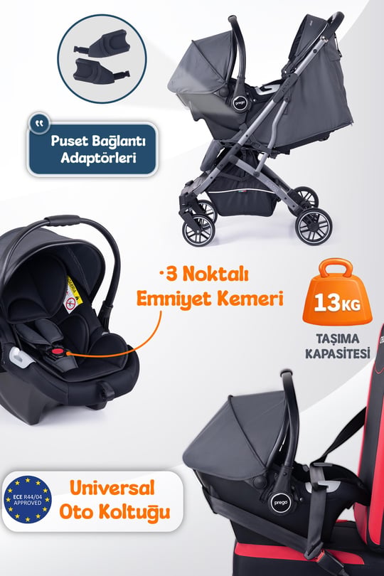 Prego Lotus Pro Kabin Boy Travel Bebek Arabası -Tek Elle Katlanır-Hafif -UV Tenteli -Yağmurluk-Örtü-Kılıf Füme