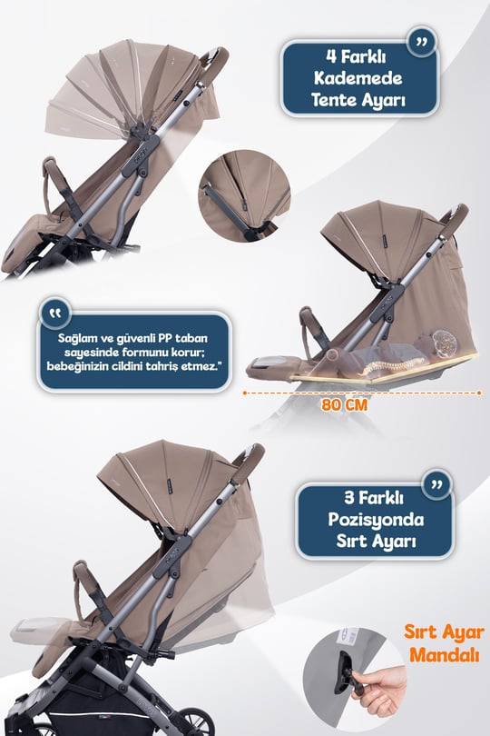 Prego Lotus Pro Kabin Boy Travel Bebek Arabası -Tek Elle Katlanır-Hafif -UV Tenteli -Yağmurluk-Örtü-Kılıf Kahve