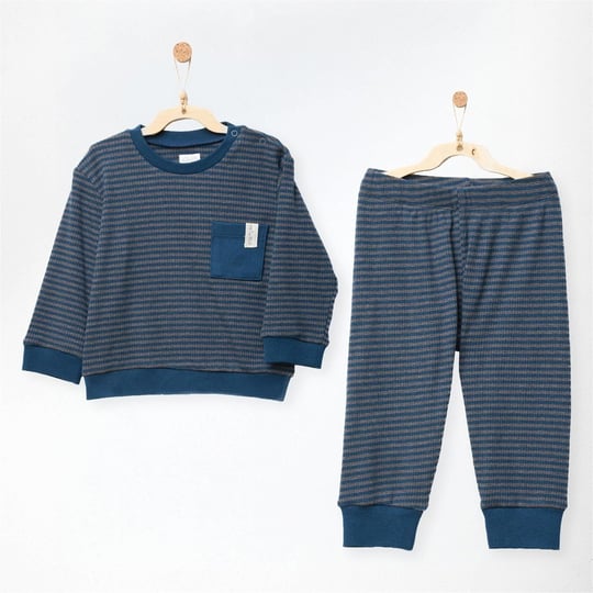 Andywawa Bebek Bamboo Casual Çizgili Alt Üst Takım Lacivert AC27180