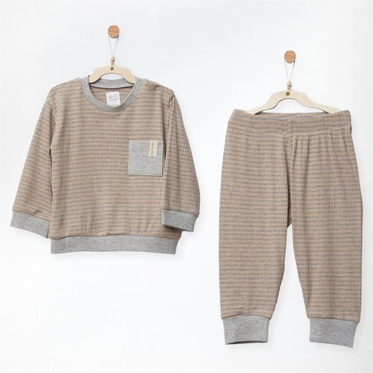 Andywawa Bebek Bamboo Casual Çizgili Alt Üst Takım Bej AC27180