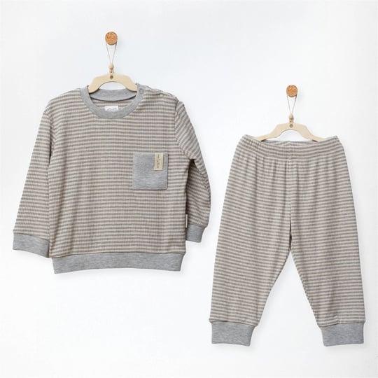 Andywawa Bebek Bamboo Casual Çizgili Alt Üst Takım Gri AC27180