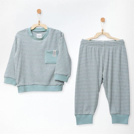 Andywawa Bebek Bamboo Casual Çizgili Alt Üst Takım Mint AC27180