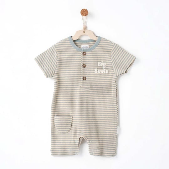 Andywawa Bebek Bamboo Striped Kısa Kol Romper Tulum Mavi AC26671