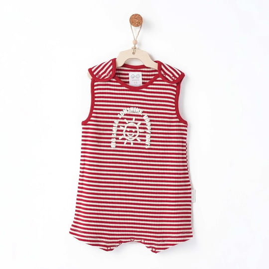 Andywawa Bebek Bamboo Striped Romper Tulum Kırmızı AC26670