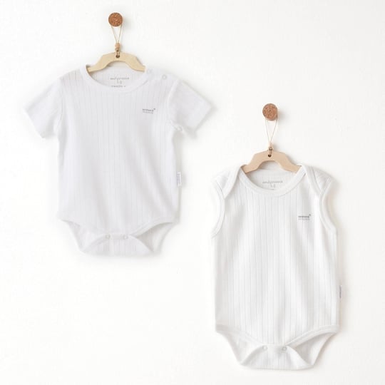 Andywawa Bebek Hello Elephant Jakarlı 2'li Kısa Kol Body Set Beyaz AC26584