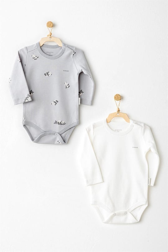 Andywawa Bebek Keep Smiling 2'li Body Set Gri AC26036